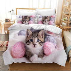 Gegeryozer Cute Cat Bed Linen Set, 3D Cat Motif Children's Duvet Cover Set, 1 Microfibre Children's Duvet Cover and 2 Pillowcases 50 x 70 cm (Cats 5, 135 x 200 cm)