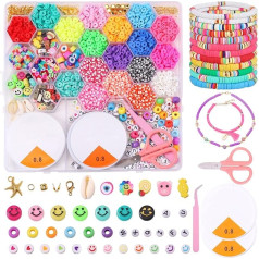 Nenjindz Clay Beads Bracelets Set Round Flat Polymer Clay Beads 6mm Preppy Bracelet Beads for Charm Bracelets Making Smiley Letter Bead Friendship Bracelet Making