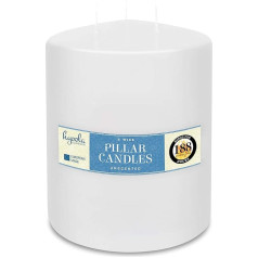 Hyoola White Pillar Candles Large Three-Wick Candle - 15 x 20 cm - Unscented Large Pillar Candles - Candle Long Burning Time 188 Hours - Candle Large Made in EU