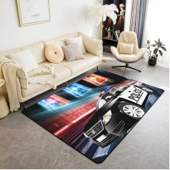 Loussiesd Police Car Living Room Rug 150 x 200 cm Policeman Vehicle Rugs Mat for Living Room Bedroom Emergency Aid Vehicles Decor Carpet Non-Slip Area Runner Rug