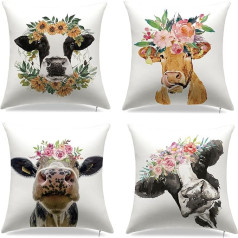 YCHZ Cow Pillow Covers 18x18 Inch Animal Set of 4 Watercolor Decorative Pillow Covers Square Linen Farmhouse Home Decor Couch Bedroom (Cow)