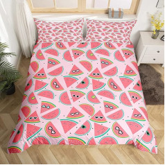 Homemissing Cute Watermelon Cartoon Watermelon Funny Red Watermelon Design Duvet Cover for Boys Girls Kids Bedding and Linen Double Size