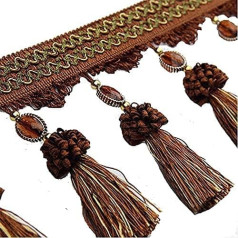 Pompom Curtain Fringe Trim Beaded Ball Tassel Sewing Tape Upholstery Fabric Coffee 9 Yards