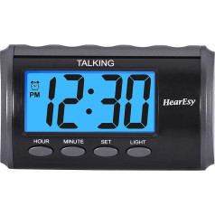 HearEsy 1714 Talking Alarm Clock for Visually Impaired - Large Numbers - Day Clock for Seniors - Battery Operated Alarm Clock with Large Display