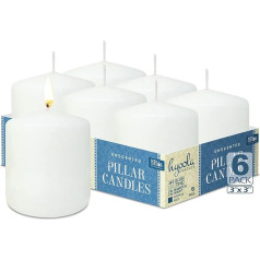 Hyoola White Pillar Candles 7.5 x 7.5 cm - Unscented Pillar Candles Large - Pack of 6 - Candles Long Burning Time Made in EU