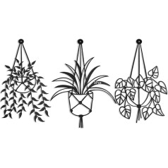 Pack of 3 Metal Vase Flowers Wall Art Decor, Flower in Vase Plant Pot Wall Art Sculpture Hanging Wall Decoration, Metal Vase Flowers Sign for Bedroom Bathroom Kitchen Outdoor Indoor (Black)