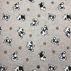 Kt KILOtela - Canvas decorative fabric, home accessories, tablecloths, cushions, curtains, bags, piece: 300 cm length x 280 cm width, dogs, French Bulldog, beige, black - 3 metres