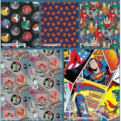 Superman DC Comics Fat Quarters Bundle Justice League Batman Superman Green Lantern Flash Aquaman Wonder Woman Cyborg 100% Cotton Craft Fabric Material Pack of 5 (45 x 55 cm)