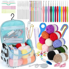 Aeeque Crochet Set for Beginners with Acrylic Wool, Crochet Hook Set with Accessories, Bag, Crochet Hook for Crochet for Blankets, Hats, Sweaters, Lightweight Crochet Set, Ergonomic 0.6 mm - 8.0 mm