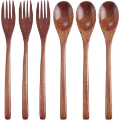 TsunNee 6 Piece Natural Wooden Cutlery Set with Long Handle Janpanese Style for Camping Outdoor Kitchen Cooking Dinner
