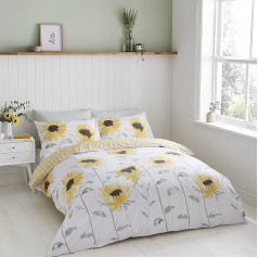 Catherine Lansfield Sunflower Reversible Yellow King Duvet Cover Set with Pillow Cases