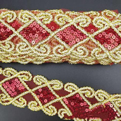 CENPEK 10 Yards 6 cm Sequin Lace Mesh Trim Lace Ribbon Applique Sewing Craft Supplies for Clothes Curtain Table Runner Craft Decoration (Red)