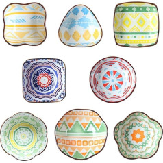 fanquare 8-Piece Porcelain Dip Bowls, Dessert Bowls, Colourful Bohemian Serving Bowls for Sauces, BBQ Sauce, Ice Cream, Dessert, Fruit, 9 cm