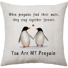 Aconesong Wedding Anniversary Pillow Case Gifts for Couples Cute Penguin Gifts for Wife Husband Home Decor Keepsake for Dad Mom Grandparents Valentine's Day Anniversary (Penguin)