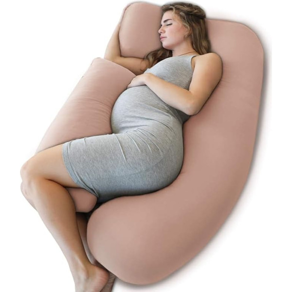 PharMeDoc Pregnancy Pillow, U-Shaped, Cooling Cover, with Removable Side, Support for Back, Hips, Legs, Belly for Pregnant Women, Cooling, Pink