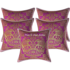 Stylo Culture Bohemian Brocade Decorative Cushion Covers 12 x 12 Inch Sofa Cushion Cover Blush Pink Gold Jacquard 30 x 30 cm Elephant Traditional Decorative Cushion Square Cushion Covers (Set of 5)