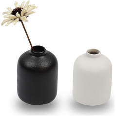 Set of 2 Ceramic Vases for Flower, Small Decorative Flower Vase Set for Home Decor, Living Room, Table, Kitchen, Wedding, Office, White and Black