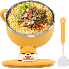1200ml Ramen Bowls Stainless Steel Pasta Bowls with Lid and Spork, Speedy Ramen Stove Soup Bowls with Handles, Heat Resistant, Instant Serving Bowl, Portable Salad Noodle Bowl for