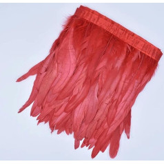 2 Meter buntes Hahnenschwanzfeder-Besatzband auf Band, schwarze Fasanenfedern für Bastelarbeiten, Verzierungen, Nähen, Karnevalsdekoration, Rot, 20–25 cm, 20,3