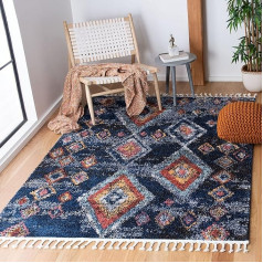 Safavieh Boho Chic Rug for Living Room, Dining Room, Bedroom - Morocco Collection, Short Pile, Navy and Multi, 160 x 229 cm