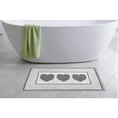 CosìCasa Bath Mat Non-Slip Washable & Soft – Ideal as a Bath Mat, Bathroom Rug or Bath Mat – Bath Rug 60 x 110 cm for Bathroom – Bathroom Mat Hearts – Cream and Grey