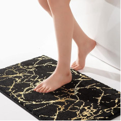 QJHOMO Bathroom Rugs, Black Bathroom Accessories, Modern Bath Mat, Non-Slip Bath Mat, Gold Marble Rug, 50 x 80 cm, Absorbent Floor Mats, Washable in the Washing Machine, Soft Microfibre Shower Mats