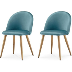 Clipop Dining Chairs Set of 2, Velvet Upholstered with Backrest and Metal Feet for Dining Room, Living Room and Bedroom (1, Blue)