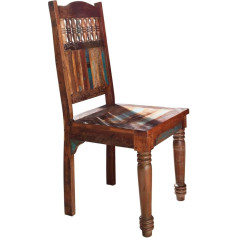 Massivmoebel24.De Fable Solid Wood Chair #05 Made of Reclaimed Wood - Multicoloured Varnished 45 x 45 x 103 cm with Backrest Wooden Dining Chair Dining Chair 1 Piece