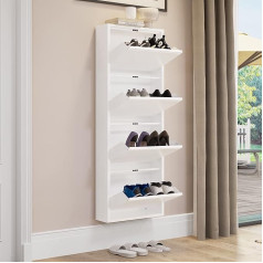 Yitahome Shoe Cabinet, Metal Shoe Rack, Shoe Cabinet with 4 Magnetic Flaps, Shoe Storage, White Front, High Gloss Shoe Rack, Hallway Cabinet for Corridor Entrance Area