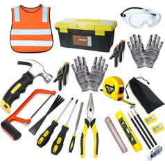QeeHeng Kids Tool Set, Woodworking Tool Set, 30 Pieces Builder Children Real Hand Tools Kit Building Learning Home DIY Play for Beginners Learning Gift