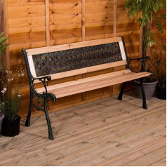 Home Discount Garden Vida Cross Style 3 Seater Garden Furniture Seating Wooden Slats Cast Iron Legs Park Patio Seat