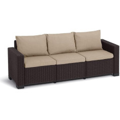 Allibert by Keter Gartenlounge Sofa California 3-Sitzer, braun/warm taupe, inkl. Sitz- und Rückenkissen, Kunststoff, runde Rattanoptik, 199 x 68 x 72 cm