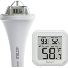 Baldr Pool Thermometer, 360 Degree Hemisphere Housing, Vertical LCD Display, Floating, Easy to Read Wireless Pool Thermometer, Waterproof Digital Floating Thermometer
