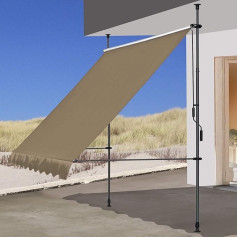 QUICK STAR Clamp Awning 250 x 130 cm Beige Balcony Awning Sun Protection Patio Canopy Height Adjustable from 200-290 cm Awning Balcony No Drilling Required