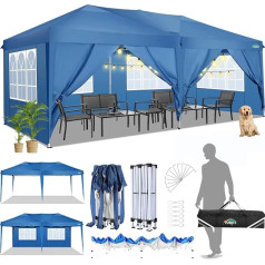 COBIZI Folding Gazebo 3 x 6 Waterproof Pop Up Tent Gazebo 3 x 6 m with 6 Side Panels with UV Protection, Foldable Gazebo Tent 3 x 6 cm for Market, Outdoor Event, Garden, Blue