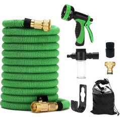 Flexible Garden Hose 2.5M//5M/10M/15M - Triple Core Latex and Solid Metal Fittings 9 Patterns Spray Nozzle Expand Kink Free Expandable Water Hose Irrigation Gardening Car Wash Yard