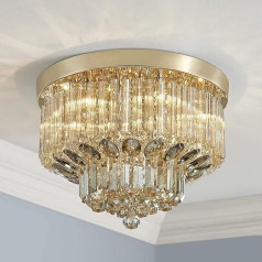 Sankt Mossi SM-DY-22015 Modern K9 Crystal Raindrop Chandelier Lighting, Recessed Chandelier, for Dining Room, Bathroom, Bedroom, 9 x G9 Lights, Champagne Crystal & Gold Finish