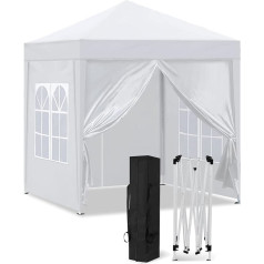 CLIPOP Folding Gazebo 2 x 2 m Garden Gazebo UV Protection with 4 Side Panels and Powder-Coated Steel Frame Event Gazebo for Outdoor Camping Market Trade Fair