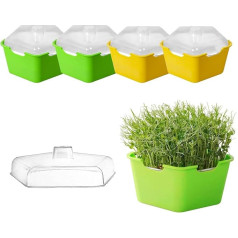 Ecmln Pack of 4 Seed Sprouter Tray with Cover, Plastic Seeds Germination Tray, Soil-Free Suit for Kitchen, Garden, Home, Office, BPA Free (Green)