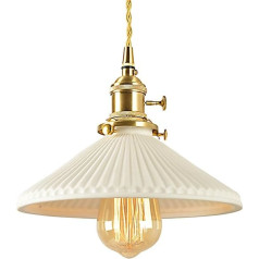 LFsem Premium Pendant Light with White Ceramic Lampshade, Industrial Vintage Brass E27 Loft Bar Ceiling Light Pendant Lamp for Kitchen Island Dining Room (Chandelier)