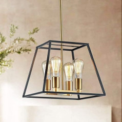 Saint Mossi, 4 Lights Farmhouse Pendant Light, Black Gold Pendant Light, Farmhouse Chandelier Black Gold Chandelier in Rustic Style, H14 x W13 x L13 inches, Adjustable Down Bar