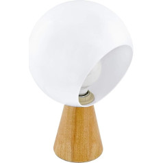 EGLO Mamblas Table Lamp, 1-Bulb Table Lamp, Bedside Lamp Made of Wood, Steel and Plastic, Living Room Lamp in Brown, White, Lamp with Switch, E27 Socket
