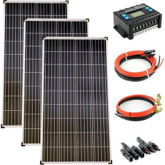 solartronics Complete Set 3 x 140 Watt Poly Solar Module 30 A Charge Controller Blue Solar Cable Solar Plug Photovoltaic Island System