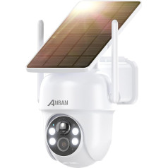 ANRAN 5MP FHD Outdoor Surveillance Camera WiFi Wireless Surveillance Camera with Solar Panel and Headlight, Coloured Night Vision, PTZ Swivel, Alexa Compatible, Toll-Free Use, Q4 Max White