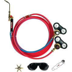 Welding Torch, Oxygen Burner, Welding Lamp, KORO Welding Machine Set with 1 KORO Burner + 5 m Hose with 1 Flame Barrier + 2 Regulators + 1 Star 6 Nozzles + 1 Ignition Device