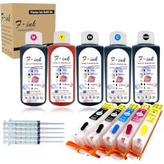 FINK 5 x 100ml Ink Cartridge + Refill Kits CLI-571 PGI-570 Compatible with PIXMA TS5052 TS5055 TS5055 TS6050 TS6051 TS6052 MG5752 MG5752 MG5753 MG6501 MGMG6501 MGMG. 6852 MG6853 Printer