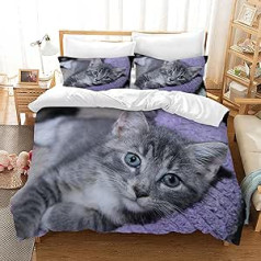 JEFFEL Cat Bedding Set 135 x 200 cm, Animal Motif, Children's Bed Linen, Cat Pattern Duvet Cover Set, with Duvet Cover and Pillowcase (135 x 200 cm, Cat-6)