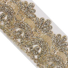 Sunbe shine 5 Yards Lace Ribbon Beaded Sequin Flower Trim Mesh Trim Ribbon Embellishment Bridal Dress Craft Sewing (Gold)