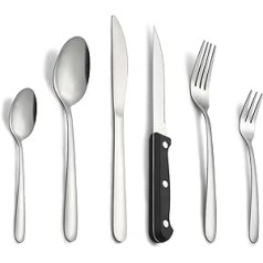 Pleafind 72-Piece Cutlery Set for 12 People, Food Grade Stainless Steel Cutlery Set, Silver Cutlery Including Spoon, Knife, Fork, Steak Knife, Dishwasher Safe