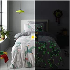 GC GAVENO CAVAILIA Kids Duvet Cover Set, Dinosaur Bedding Set, Glow in the Dark Toddler Single Bed Glow in the Dark Animal Duvet Covers, Grey